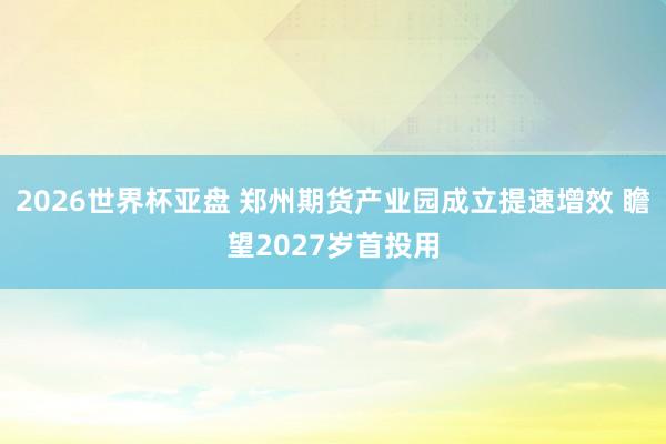 2026世界杯亚盘 郑州期货产业园成立提速增效 瞻望2027岁首投用