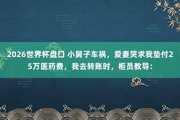 2026世界杯盘口 小舅子车祸，爱妻哭求我垫付25万医药费，我去转账时，柜员教导：