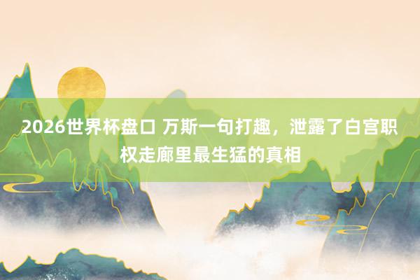 2026世界杯盘口 万斯一句打趣，泄露了白宫职权走廊里最生猛的真相