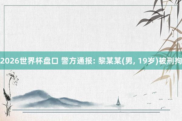 2026世界杯盘口 警方通报: 黎某某(男， 19岁)被刑拘