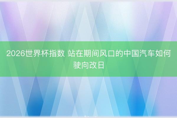 2026世界杯指数 站在期间风口的中国汽车如何驶向改日