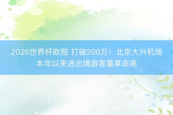 2026世界杯欧赔 打破200万！北京大兴机场本年以来进出境游客量革命高