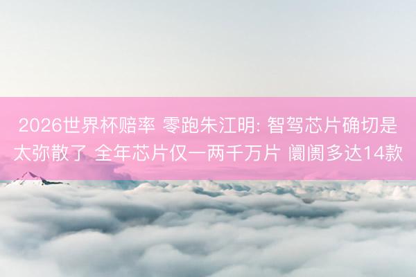 2026世界杯赔率 零跑朱江明: 智驾芯片确切是太弥散了 全年芯片仅一两千万片 阛阓多达14款